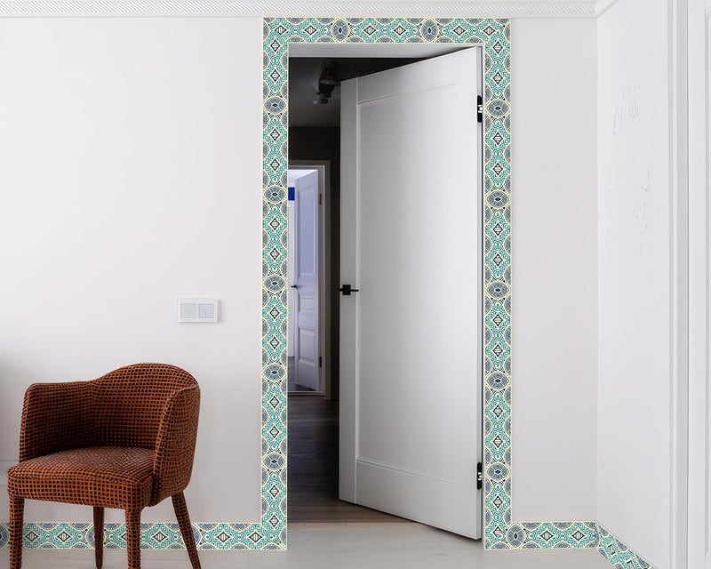 FLFK Mirror Frame Border - Geometric Peel and Stick Wall Borders Wallpaper Decal Trim Tape Teal and Navy Blue 4" x 240" - Image 5